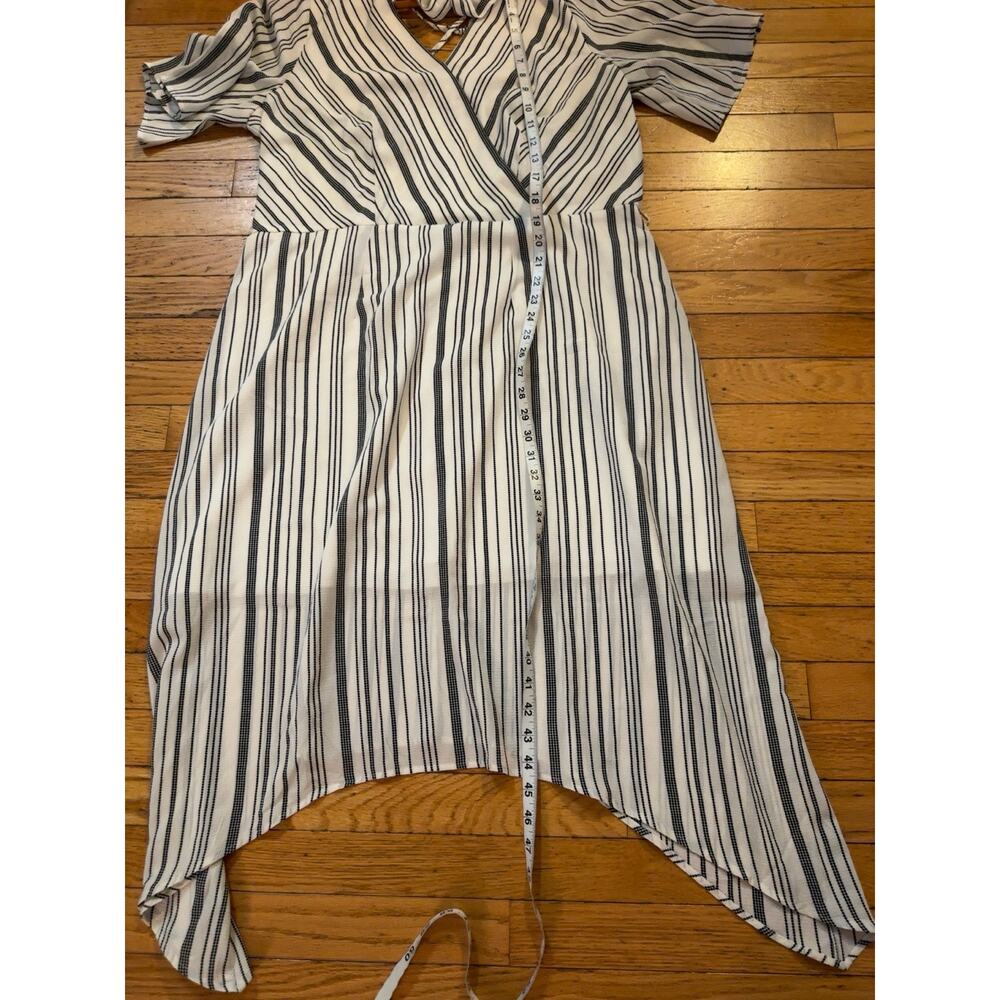 Maurices XXL White Black Striped Faux Wrap Tie Waist Handkerchief Hem Dress - Picture 6 of 6